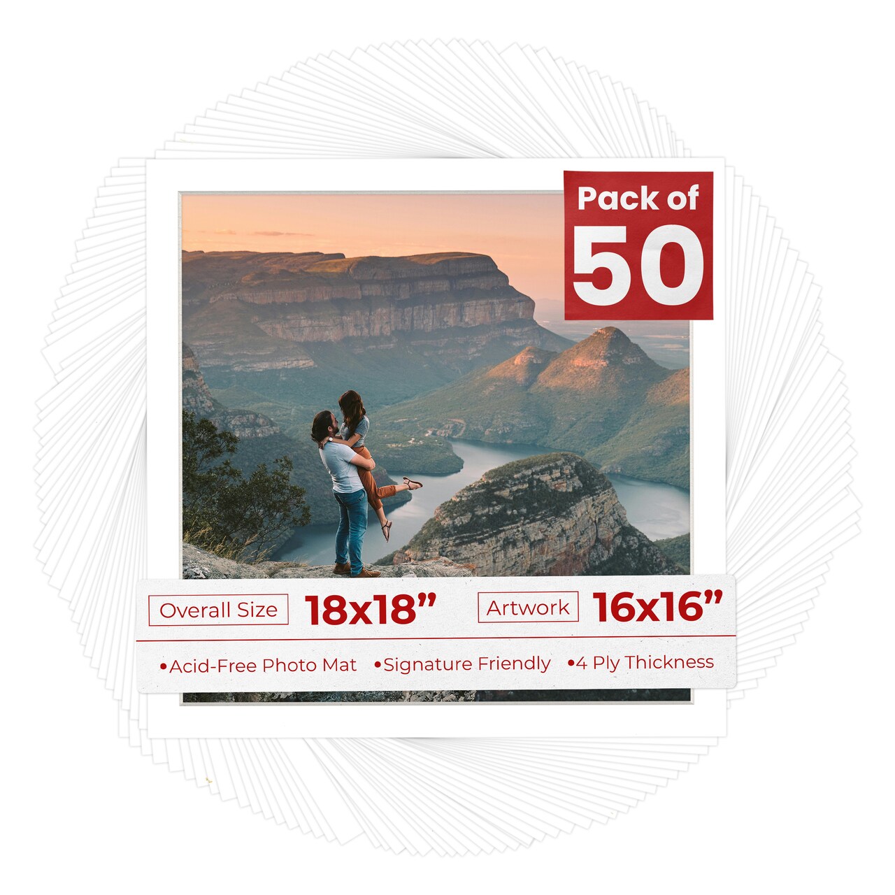 Textured White Mat Board for 18x18 Frames - Fits 16x16 Photos